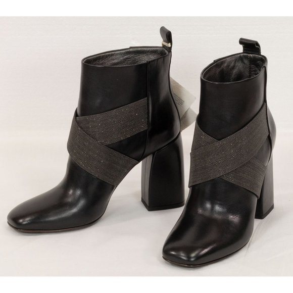 BRUNELLO CUCINELLI MONILI CRISS CROSS MONILI LEATHER ANKLE BOOTS 37 - Picture 1 of 9
